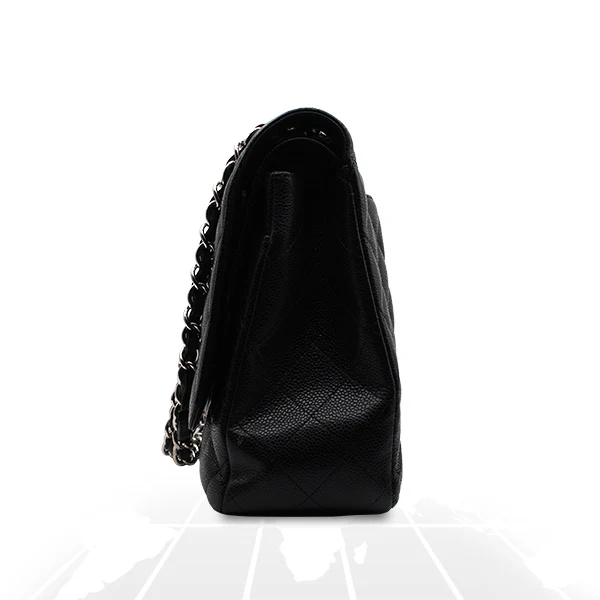 Chanel Double Flap Maxi Bag Black Caviar Silver Hardware - Image 7
