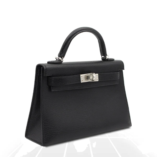 Hermes	Mini Kelly Chevre Chamkila Noir Silver Hardware - Image 8